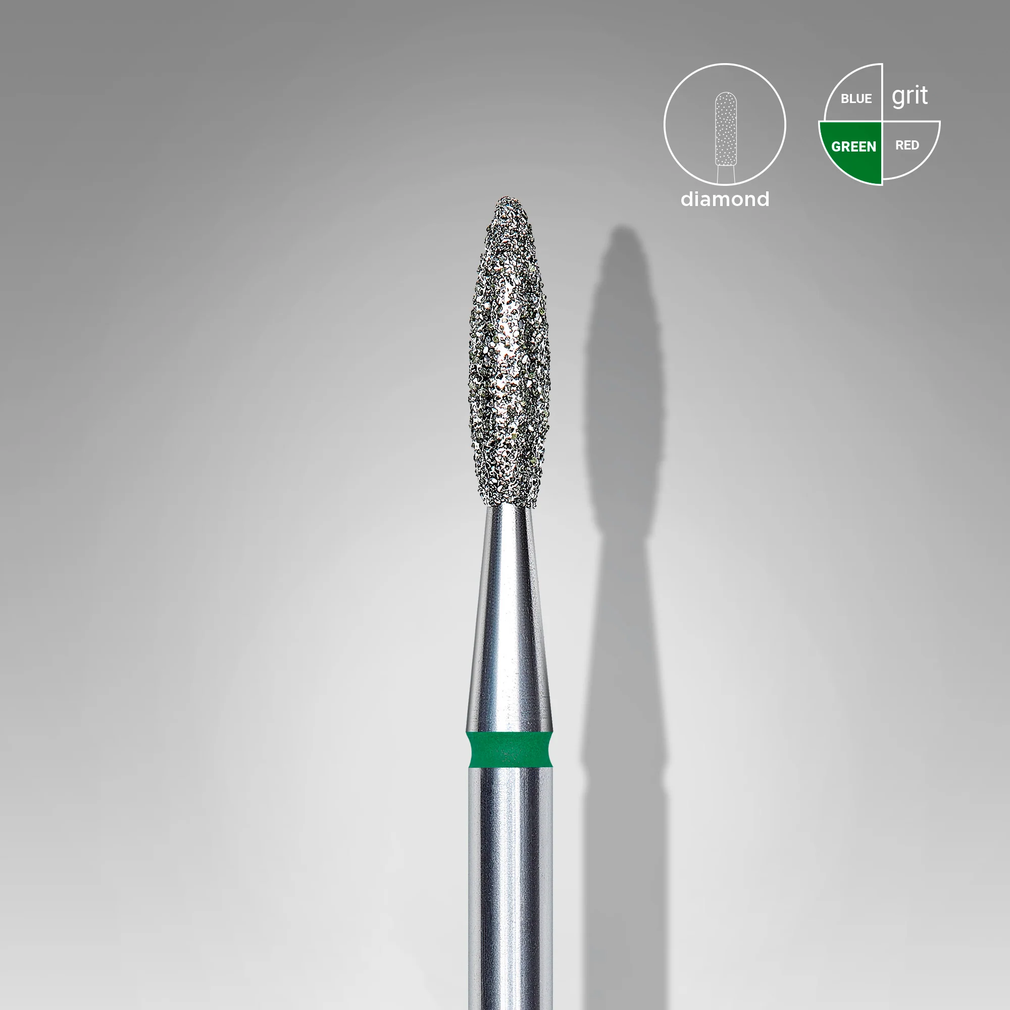 Diamantfräse "Flamme" grün, Durchmesser 1.4 mm / Arbeitsteil 8 mm