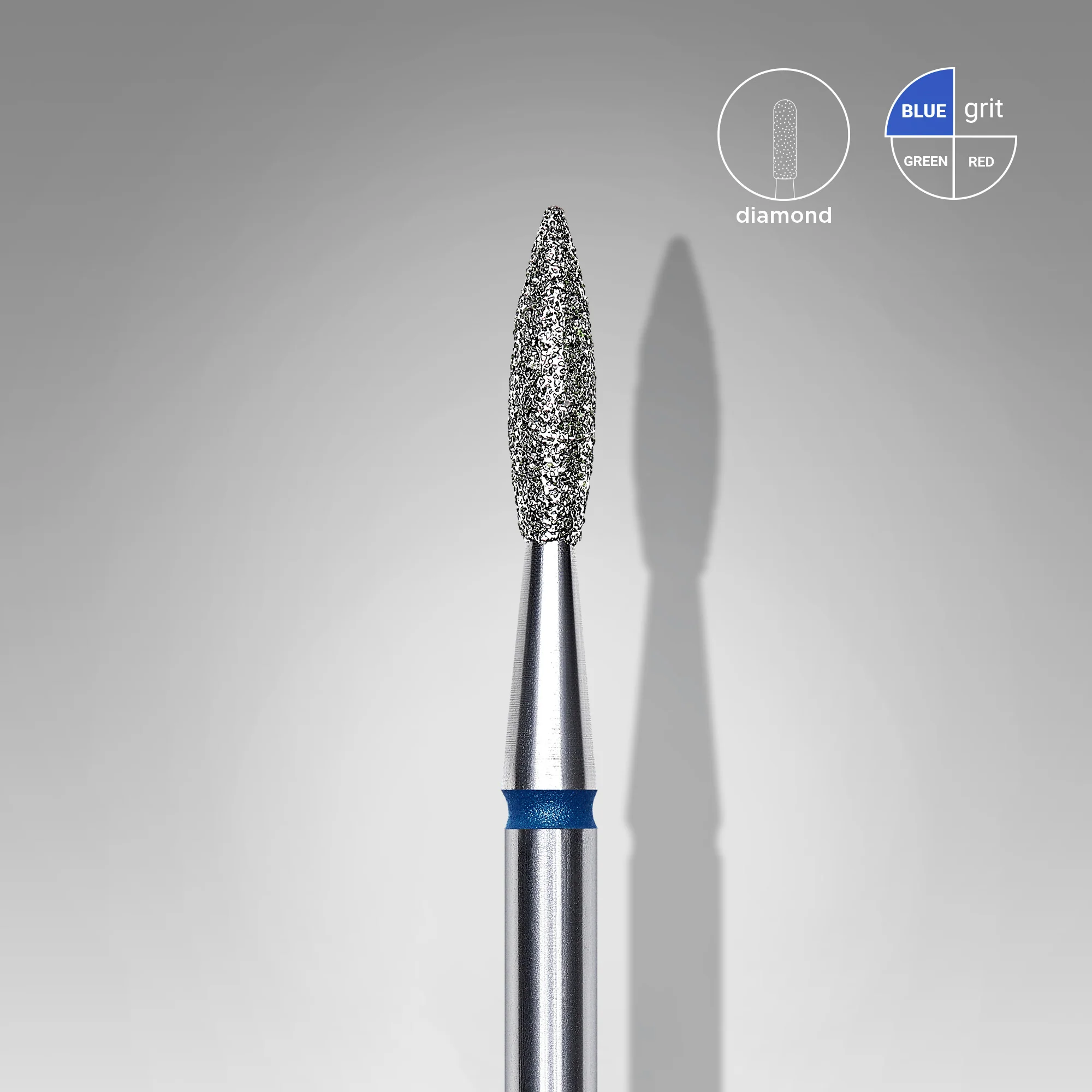 Diamantfräse "spitze Flamme" blau, Durchmesser 2.1 mm / Arbeitsteil 8 mm